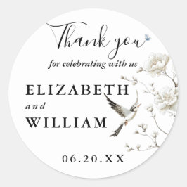 Pegatina Redonda Elegante Chinoiserie Boda Floral Gracias