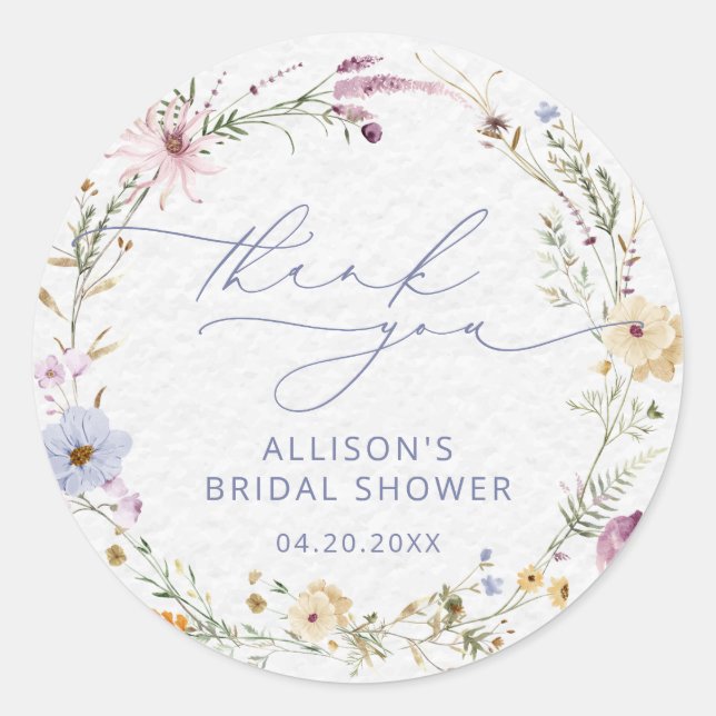Pegatina Redonda Elegante chuveiro de noiva floral aquarela de flor (Anverso)