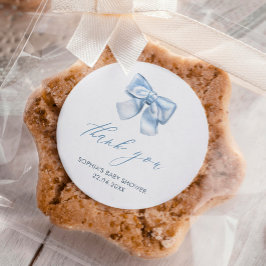 Pegatina Redonda Elegante Clasic Gingham Baby Blue Bow Gracias