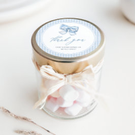 Pegatina Redonda Elegante Clasic Gingham Blue Bow Baby Shower