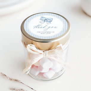 Pegatina Redonda Elegante Clasic Gingham Blue Bow Baby Shower