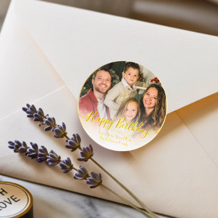 Pegatina Redonda Elegante clásico Personalizado moderno foto blanco