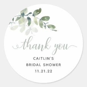 Pegatina Redonda Elegante color de agua verde Bridal Shower Favor