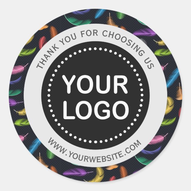 Pegatina Redonda Elegante Coloroso Feathers Your Logo Slogan (Anverso)