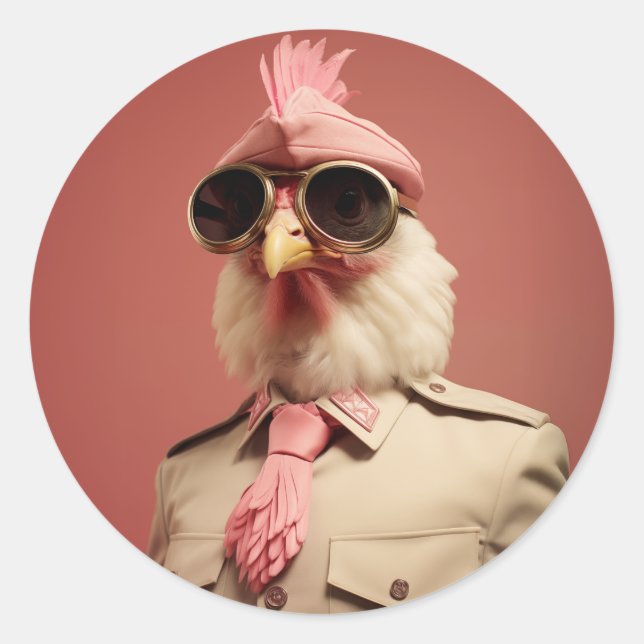 Pegatina Redonda Elegante comandante de pollo de Pascua (Anverso)
