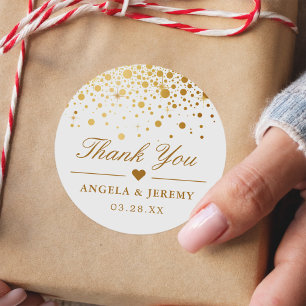 Pegatina Redonda Elegante confeti de lámina de oro falso agradecimi