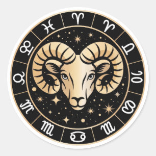 Pegatina Redonda Elegante Constelación Zodiaco Capricornio Dorado N