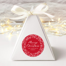 Pegatina Redonda Elegante copo de nieve Wreath Red Merry Navidad