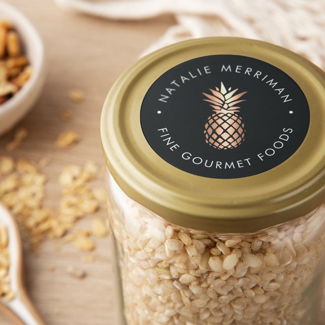 Pegatina Redonda Elegante Copper Pineapple Business Name (Subido por el creador)