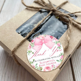 Pegatina Redonda Elegante Coquette Pink Bow y Rosas Gracias