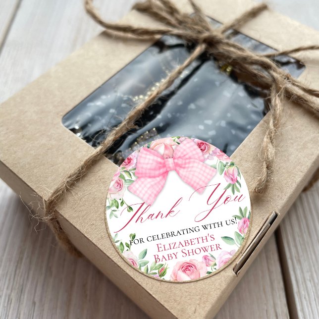 Pegatina Redonda Elegante Coquette Pink Bow y Rosas Gracias (Subido por el creador)