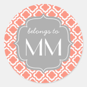 Pegatina Redonda Elegante Coral Marruecos Quatrefoil Personalizado