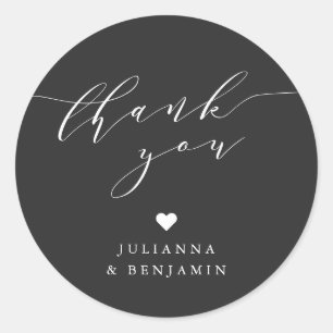 Pegatina Redonda Elegante Corazón Minimalista Personalizado Negro G