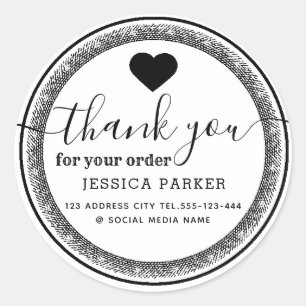 Pegatina Redonda Elegante corazón vintage lindo gracias a los negoc