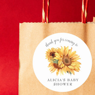 Pegatina Redonda Elegante Country Sunflower Baby Shower