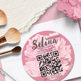 Pegatina Redonda Elegante Cream Rubor Pink Floral Makeup Studio