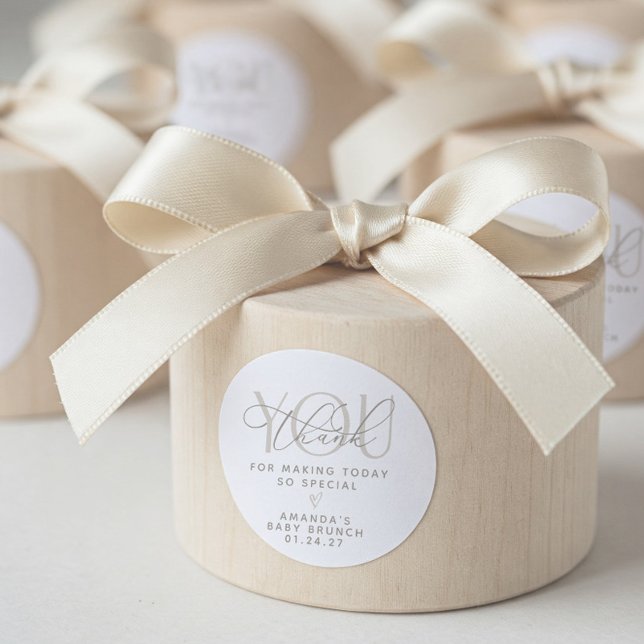 Pegatina Redonda Elegante Creamy Neutral Gracias (Elegant Neutral Thank You Sticker)