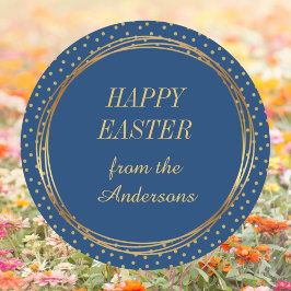 Pegatina Redonda Elegante cristiano de Polka Oro puntos Feliz Pascu