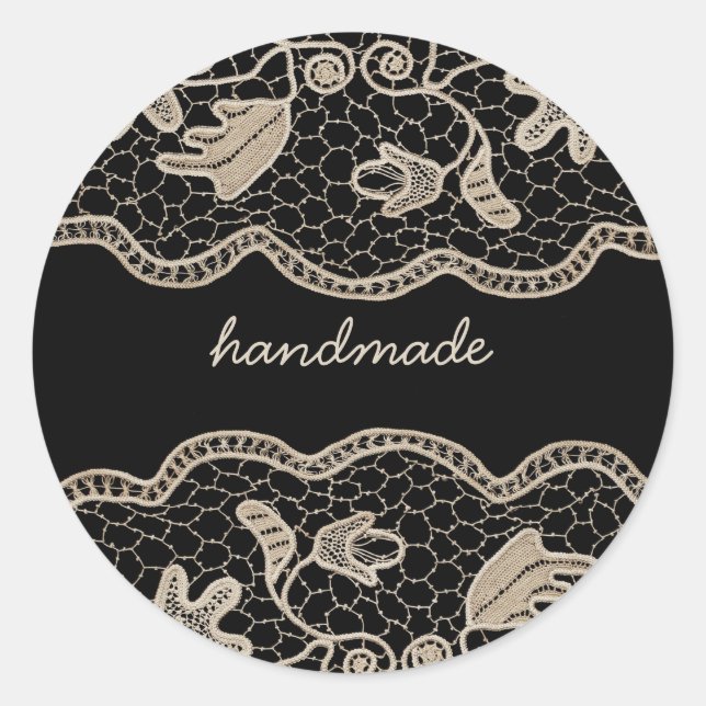 Pegatina Redonda Elegante Crochet Lace (Anverso)