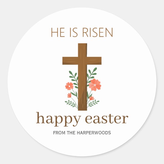 Pegatina Redonda Elegante Cruz cristiana de la caligrafía floral de (Anverso)