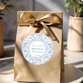 Pegatina Redonda Elegante cuarto de baño azul toile francés