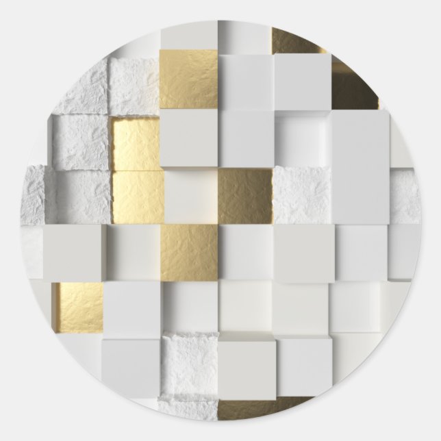 Pegatina Redonda Elegante Cubo muro arte 3D - blanco y oro (Anverso)