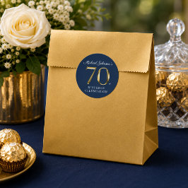 Pegatina Redonda Elegante Cumpleaños 70 Años Azul Marino Oro Sólido