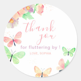 Pegatina Redonda Elegante cumpleaños de mariposa floral