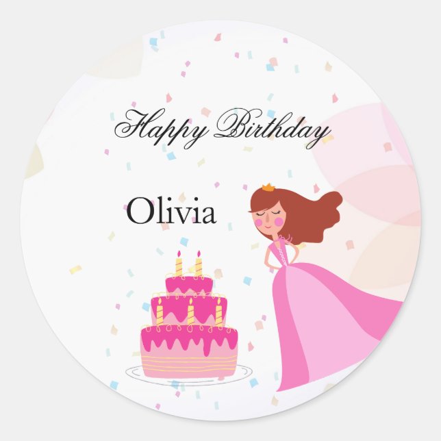 Pegatina Redonda Elegante cumpleaños de princesa de Disney (Anverso)