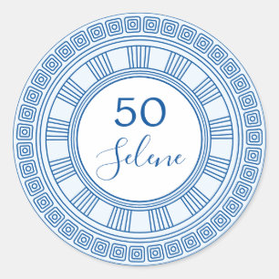 Pegatina Redonda Elegante cumpleaños griego o romano con colores pe