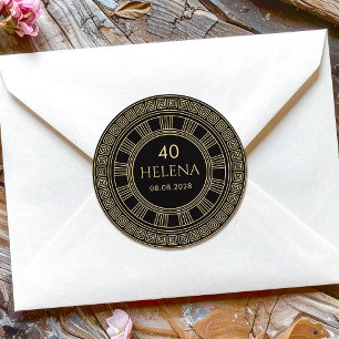 Pegatina Redonda Elegante cumpleaños griego o romano con colores pe