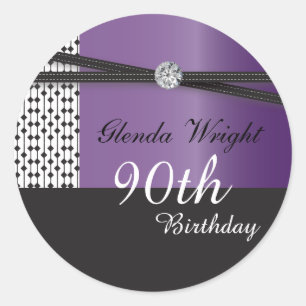Pegatina Redonda Elegante cumpleaños morado y negro