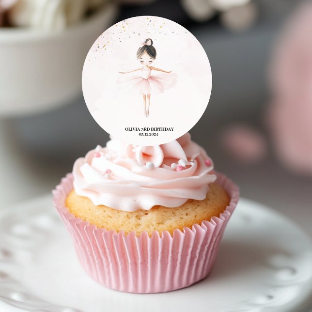Pegatina Redonda Elegante cumpleaños rosado Ballerina (Subido por el creador)