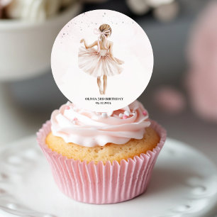 Pegatina Redonda Elegante cumpleaños rosado Ballerina