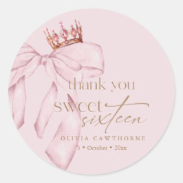 Pegatina Redonda Elegante Cumpleaños Sweet 16 Rosa Claro