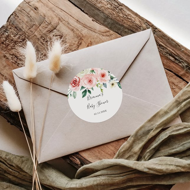 Pegatina Redonda Elegante Dainty Autumn Floral Baby Shower Favor (Subido por el creador)