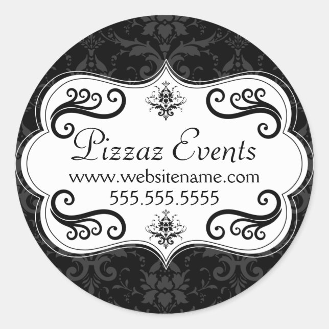 Pegatina Redonda Elegante Damask Swirls (Anverso)