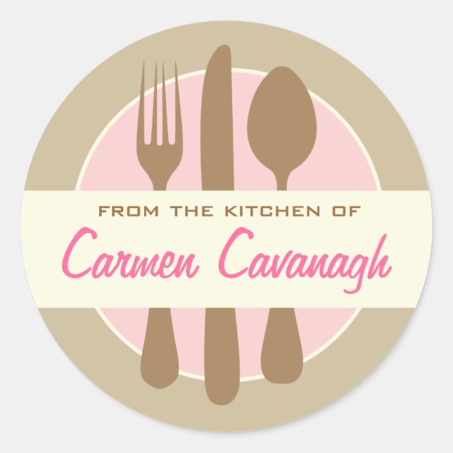 Pegatina Redonda Elegante "De la cocina de" pegatinas (Anverso)