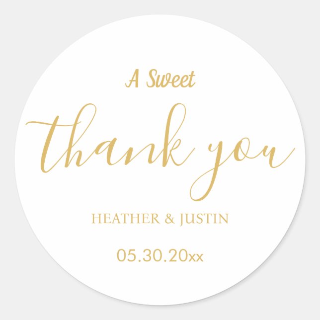 Pegatina Redonda Elegante de oro Un dulce Gracias De Boda Favor (Anverso)