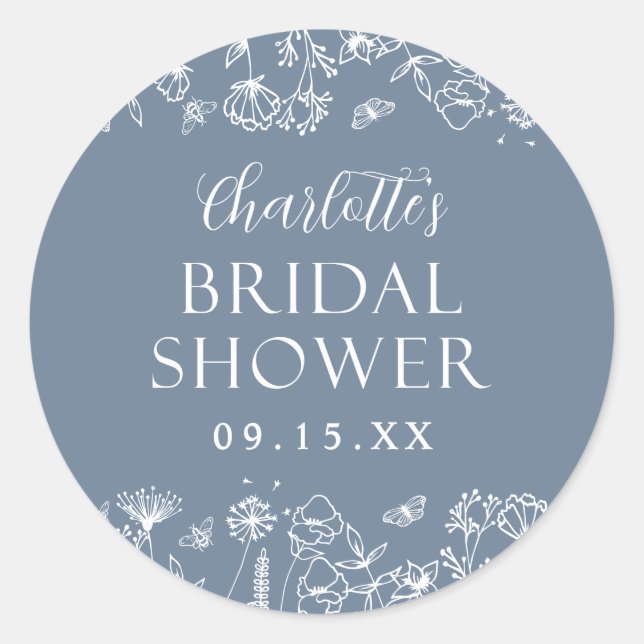 Pegatina Redonda Elegante Desayuno Floral de Novia (Anverso)