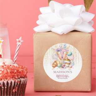 Pegatina Redonda Elegante desayuno nupcial personalizado rosa brill
