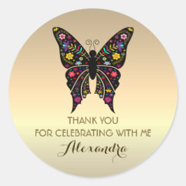 Pegatina Redonda Elegante Día de Oro Gracias