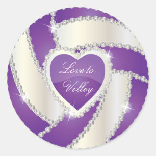 Pegatina Redonda Elegante Diamante Corazón Voleibol Púrpura