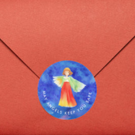 Pegatina Redonda Elegante Dios religioso Bendice el Ángel de la Gua