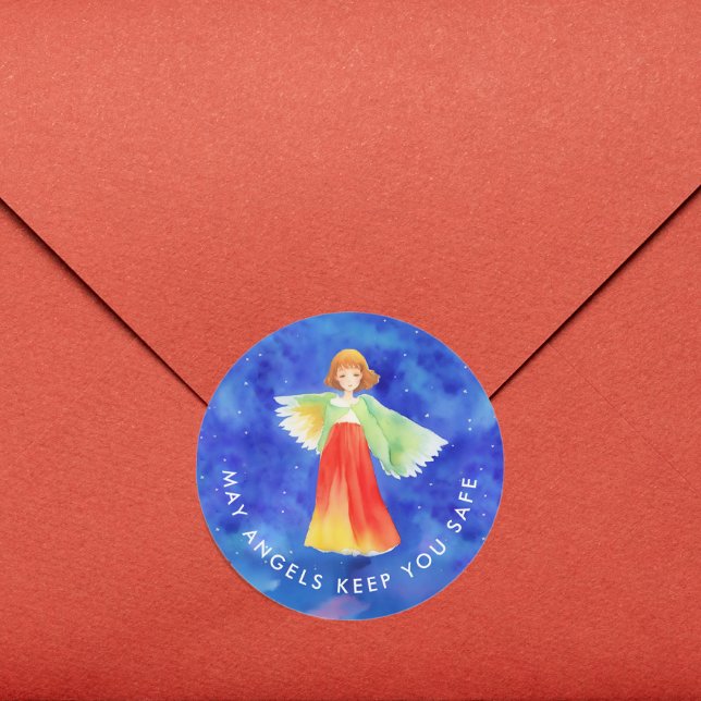 Pegatina Redonda Elegante Dios religioso Bendice el Ángel de la Gua (Subido por el creador)