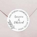 Pegatina Redonda Elegante dirección Boda de Foliage<br><div class="desc">pegatinas de direcciones redondas bodas diseñados por personalizados para sobres bodas y guardar las fechas con un diseño rústico y elegante de follaje con nombre y dirección a medida.</div>