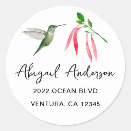 Pegatina Redonda Elegante dirección de colibrí