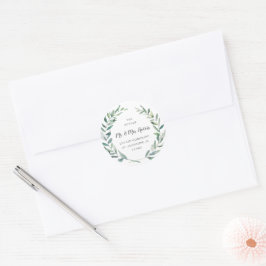 Pegatina Redonda Elegante dirección de devolución de boda rústica c