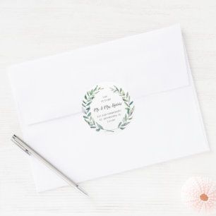 Pegatina Redonda Elegante dirección de devolución de boda rústica c