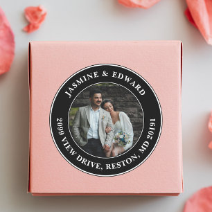 Pegatina Redonda Elegante dirección de devolución de foto de boda p